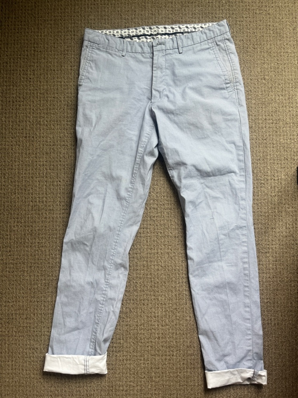 Massimo Dutti Light Blue Patterned Cotton Trousers